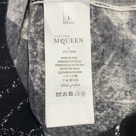 ALEXANDER MCQUEEN Size L Black White Marbled Wool Silk Crew-Neck Pullover - Picture 8 of 10